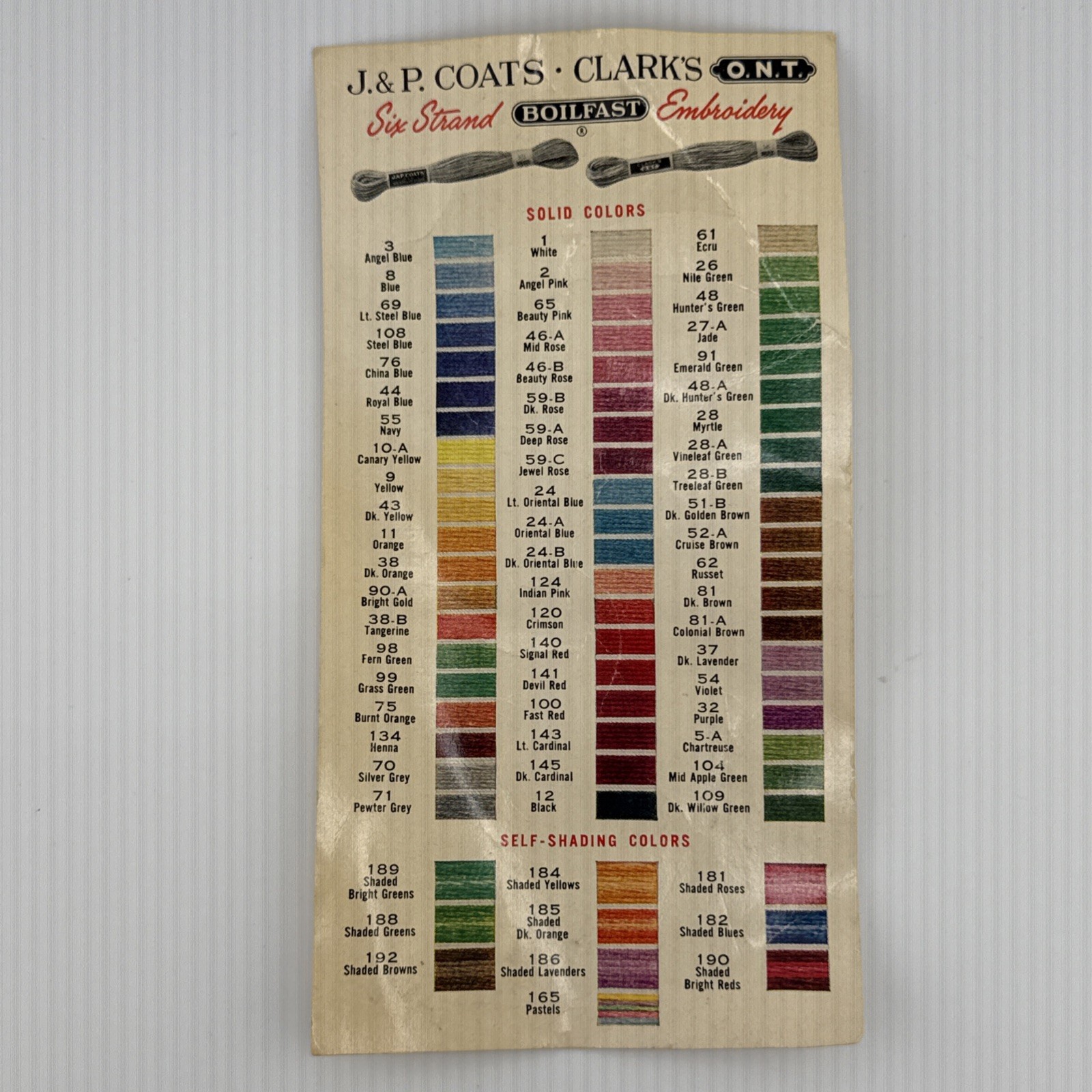 J&P COATS & CLARK’S O.N.T. Six Strand Boilfast Embroidery Color Chart Paper VTG 