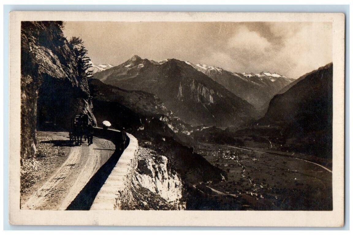 c1930\'s Brunigstrasse Horse Meiringen Bern Switzerland RPPC Photo Postcard