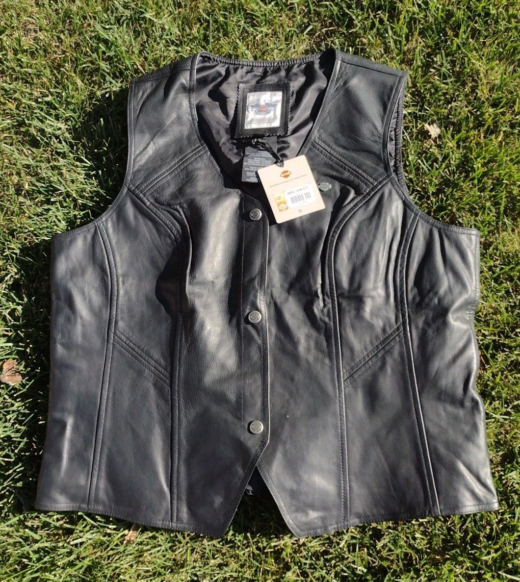 Harley Davidson Women\'s Leather Vest Black Size XXL NOS With Tags 