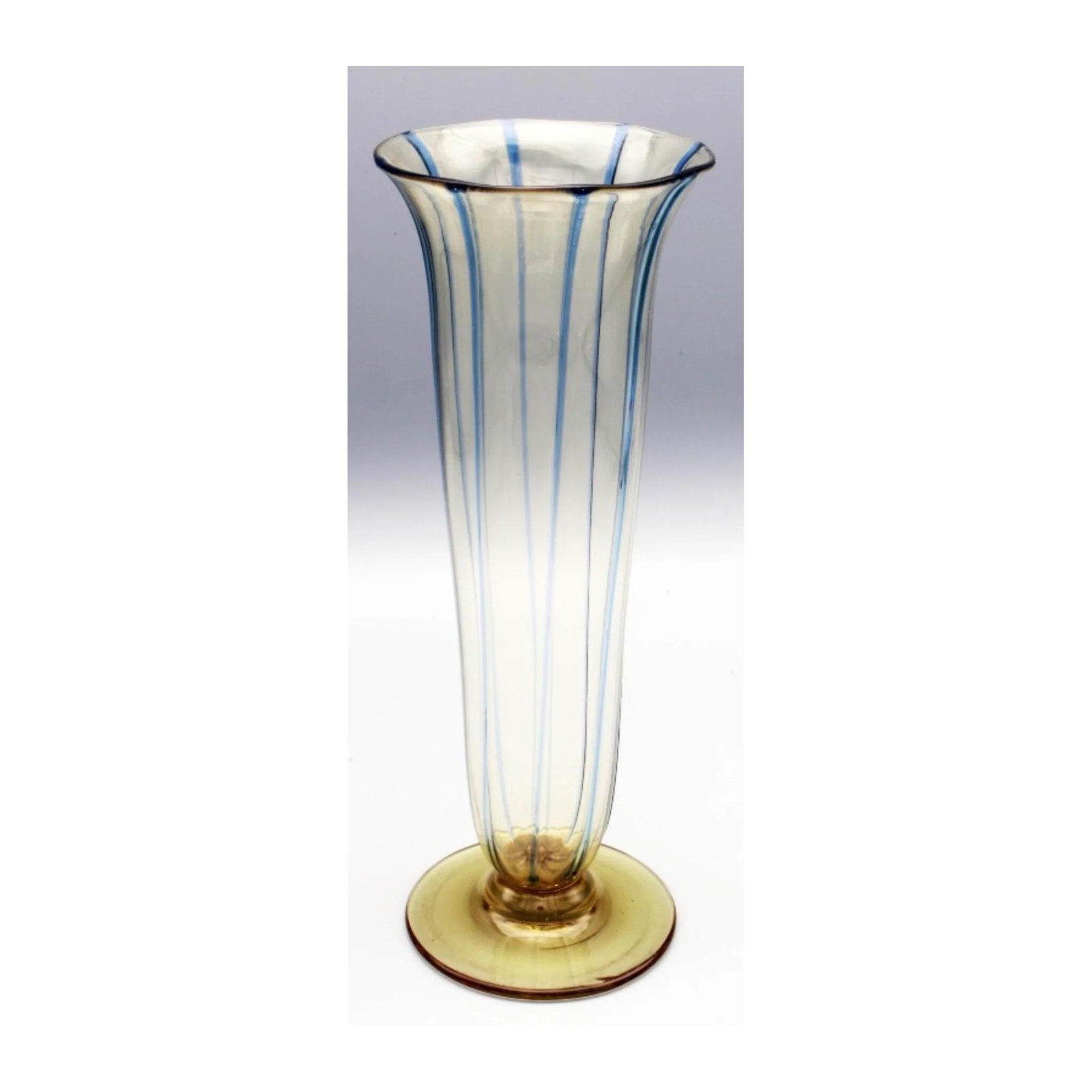 Steuben Art Glass Vase, Shape #1901, Blue Ribbed Amber, Signed, c. 1920s
