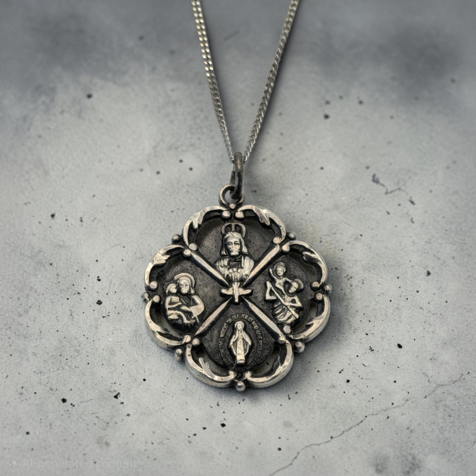 Creed Sterling Silver 4 Way Cathloic Metal Cross Pendant 18 Creed Sterling Silver 4 Way Cathloic Metal Cross Pendant 18