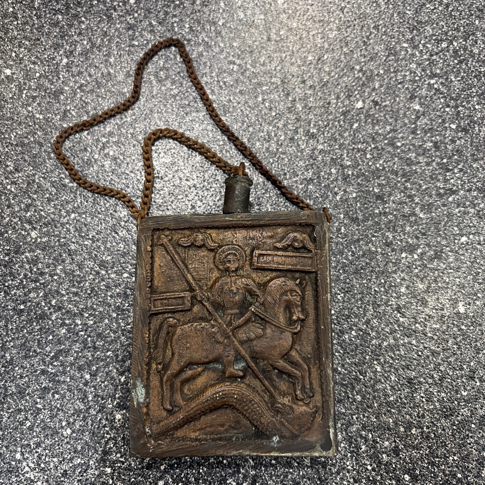 RARE 18th Century Two Sided Russian Reliquary Pilgrim Powder Flask Saint George RARE 18th Century Two Sided Russian Reliquary Pilgrim Powder Flask Saint George
