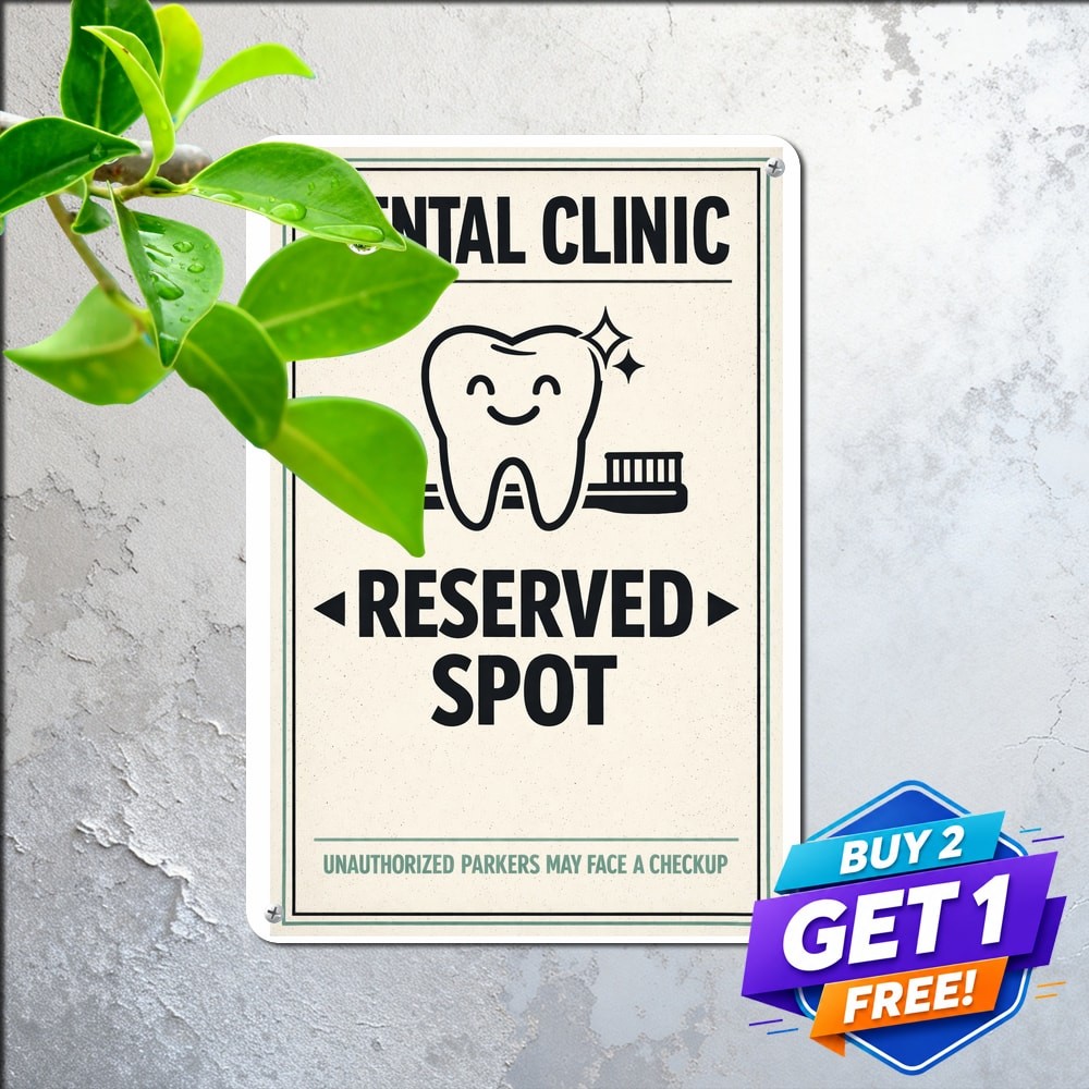 Dentist Reserved Parking Sign Vintage Office Clinic Decor Metal Plaque