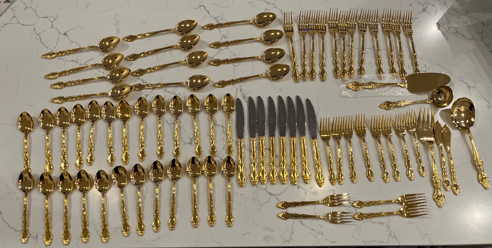 Absolutely Gorgeous Gold Plated Oxford Hall Flatware  74 pc Silverware Set