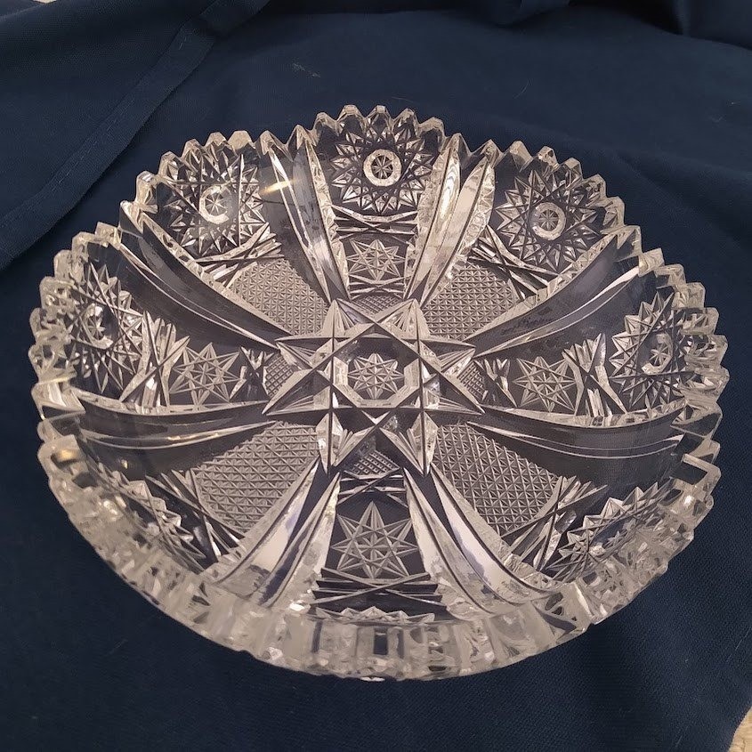 Antique ABP Cut Glass Bowl Hobstar Pinwheel Crystal Sawtooth Candy Dish