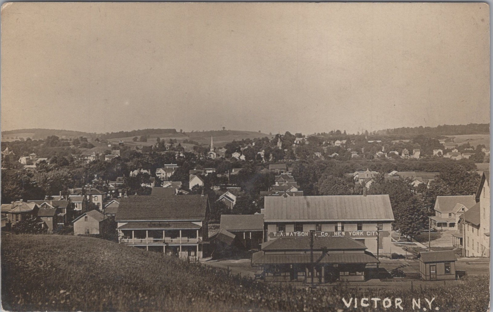 Birds Eye Town View Victor New York NY TA Watson Co Depot RPPC 1900s Postcard