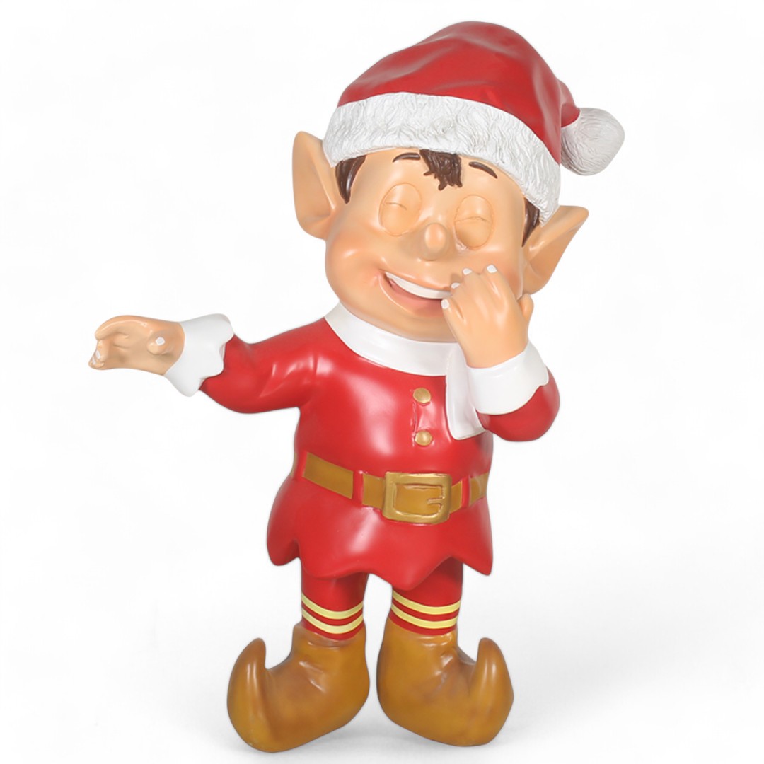 Laughing Santa Elf Statue 3FT Large Christmas Decor Indoor Outdoor Red Elf