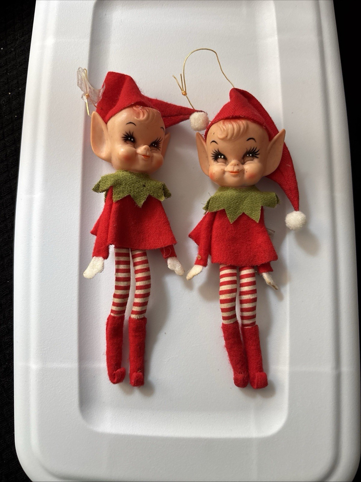 Vtg Christmas Knee Hugger Elf Lot Of 2 Japan Elves On The Shelf Pixie