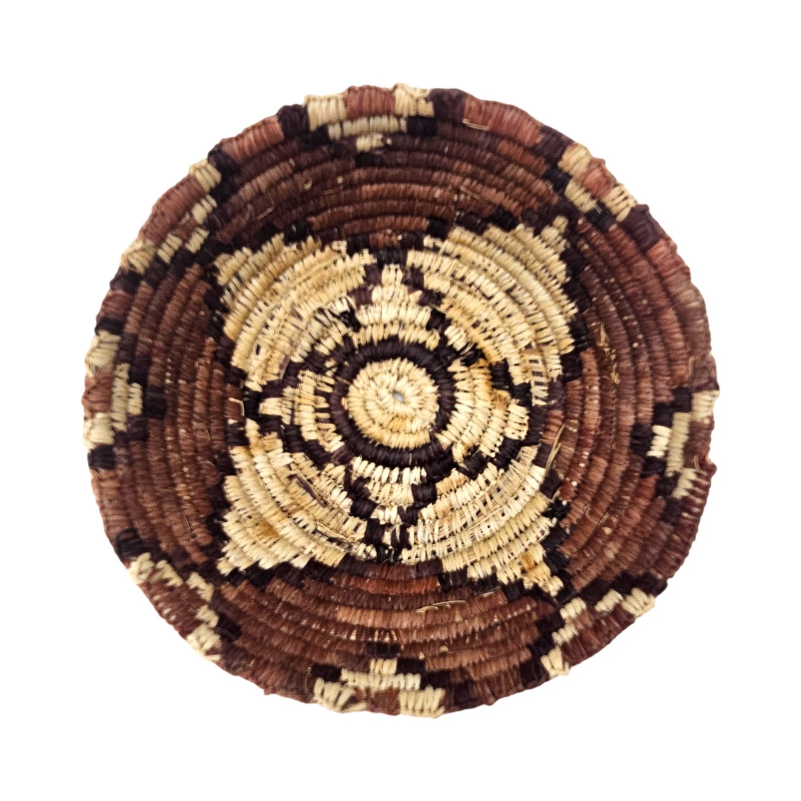 VTG Papago Coiled Basket Bowl Yucca Devil’s Claw Native American 6.25\