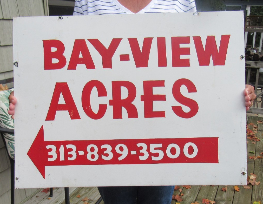 VINTAGE ORIGINAL BAY-VIEW ACRES SIGN GRAND TRAVERSE BAY TRAVERS CITY MI DOUBLE S
