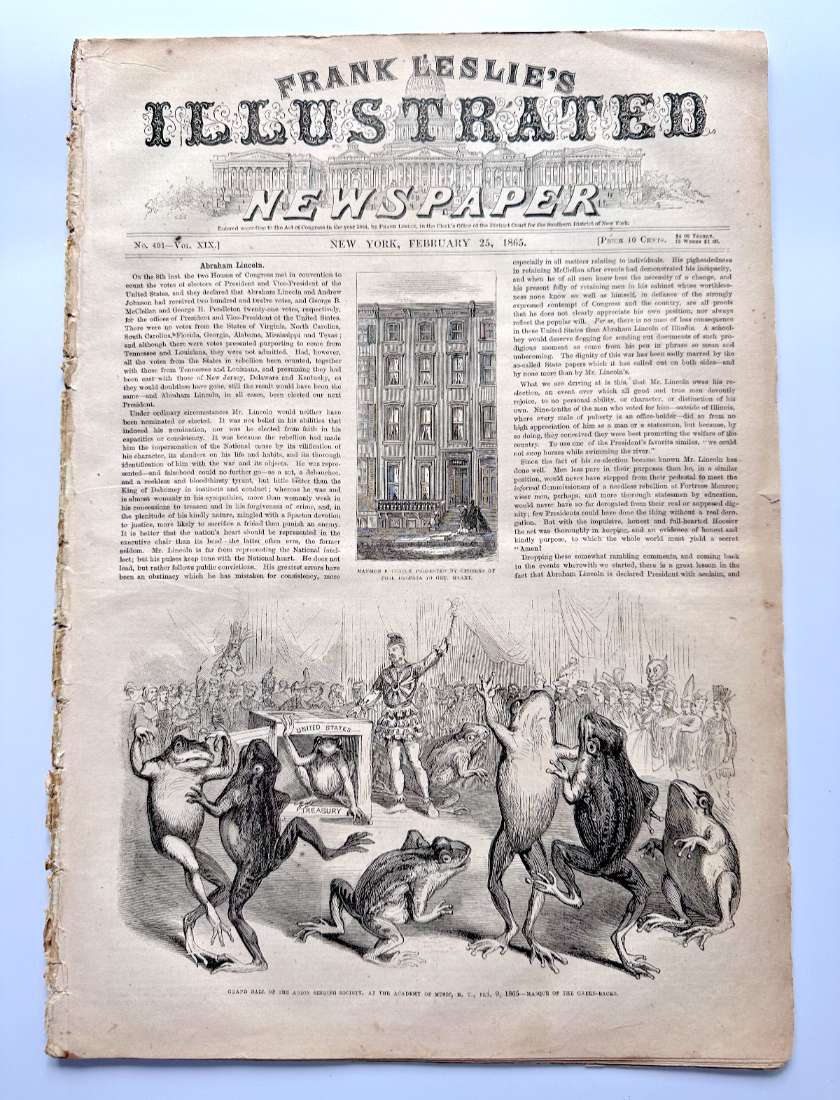 FEBRUARY 25, 1865 FRANK LESLIE\'S ILLUSTRATED NEWSPAPER, NEW YORK - A576
