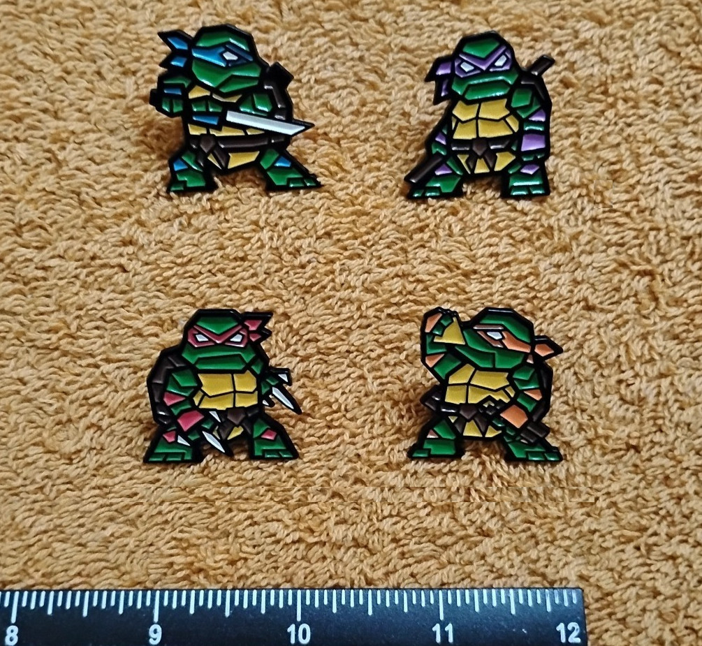 4pc TEENAGE MUTANT NINJA TURTLES TMNT PIN SET metal enamel lapel lot turtle pins