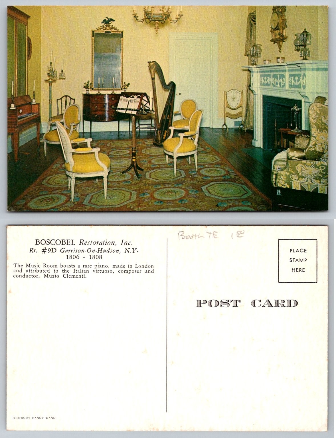 Boscobel Music Room Garrison-On-Hudson, NY Clementi Piano Harp Postcard Boscobel Music Room Garrison-On-Hudson, NY Clementi Piano Harp Postcard
