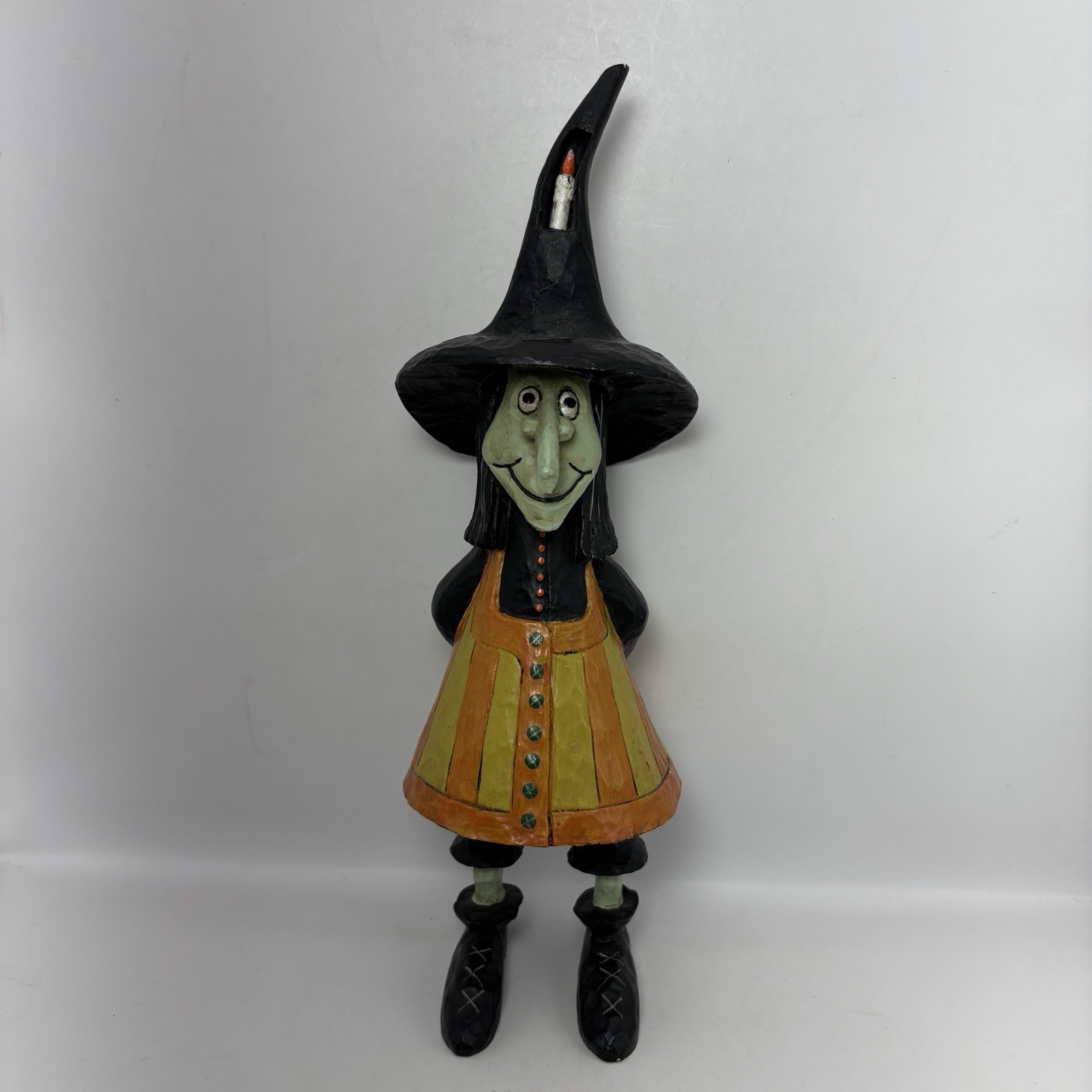 Vintage 1998 Rodney W. Leeseberg Handcrafted Folk Art Halloween Witch & Frog 10” Vintage 1998 Rodney W. Leeseberg Handcrafted Folk Art Halloween Witch & Frog 10”