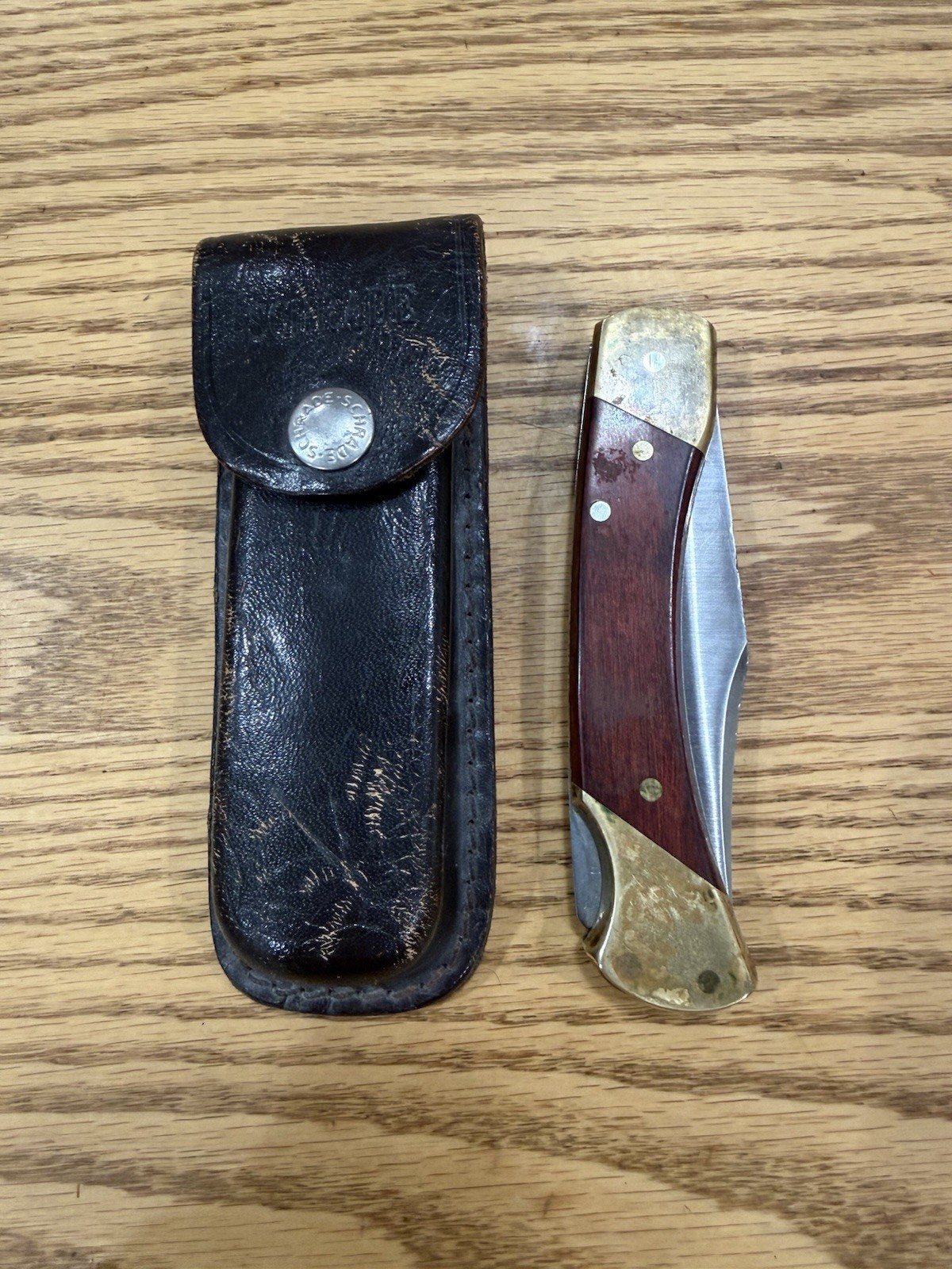 Vintage Schrade+ USA LB7 Bear Paw Folding Pocket Knife With Leather Sheath Case Vintage Schrade+ USA LB7 Bear Paw Folding Pocket Knife With Leather Sheath Case