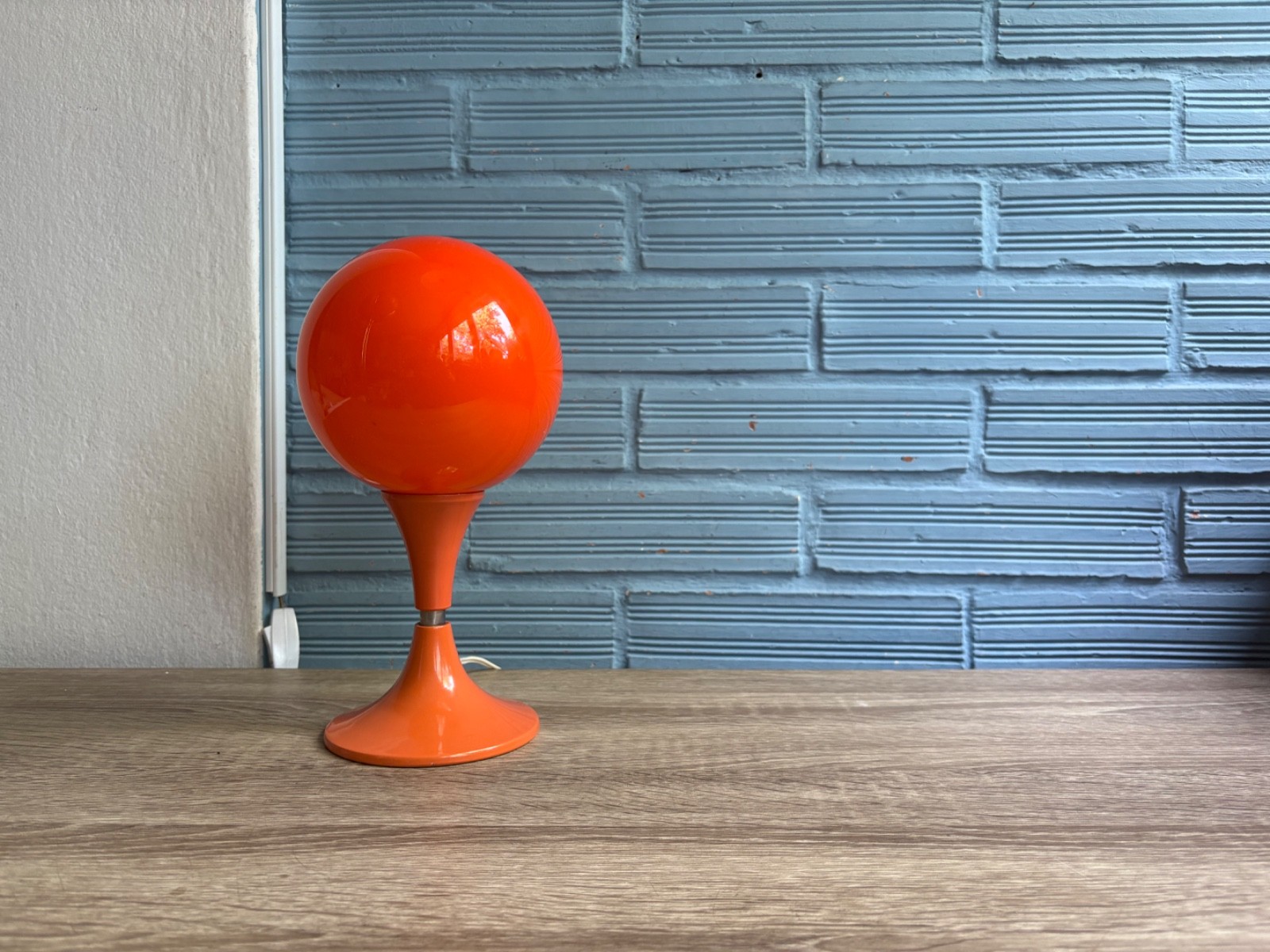 Vintage Space Age Glass Table Lamp Atomic Design Light Mid Century Orange