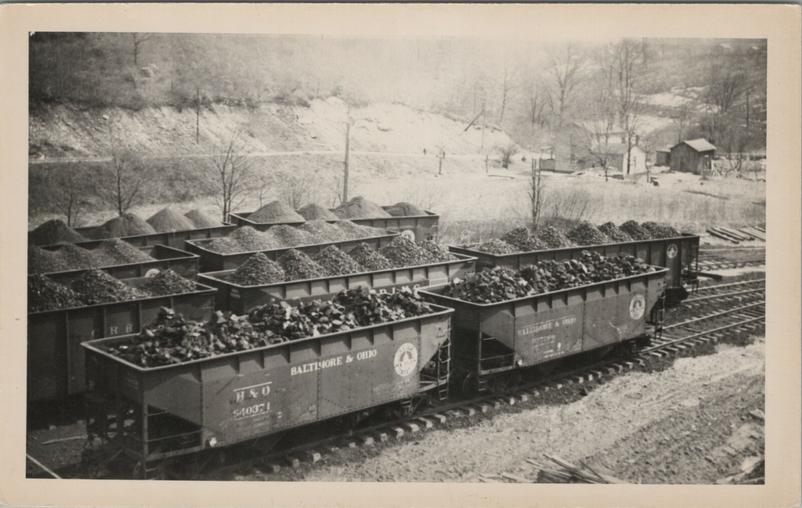 RPPC B&O RR Coal Cars Tracks Baltimore & Ohio RR birds eye view photo F700