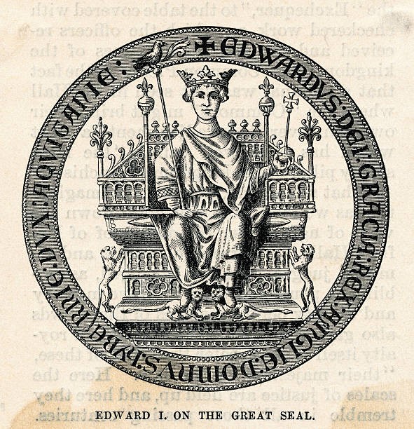 The Great Seal of Britain's King Edward I seated on throne surroun- Old Photo