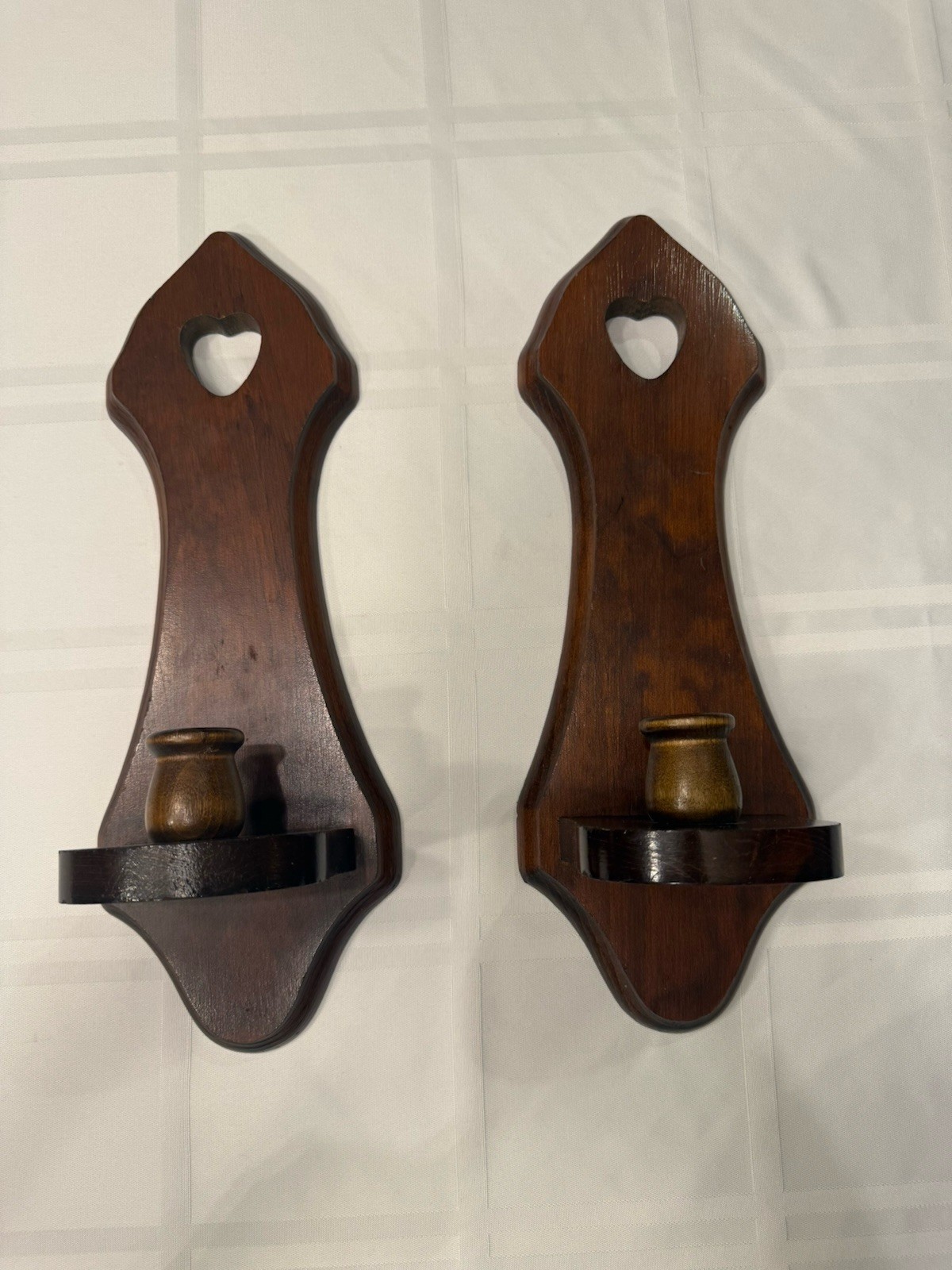 Vintage 70s Wooden Wall Sconces Candlestick Holder W/Hearts - Farm/Cottage Decor