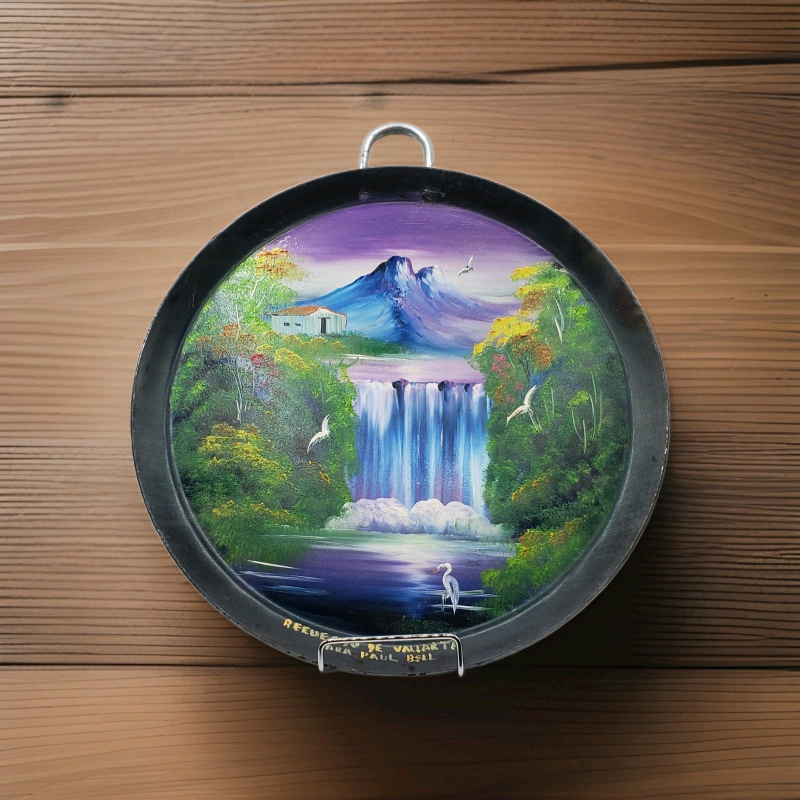 VTG Metal Recuerdo De Vallarta Memory of Para Paul Bell Copper Tray Hand Painted