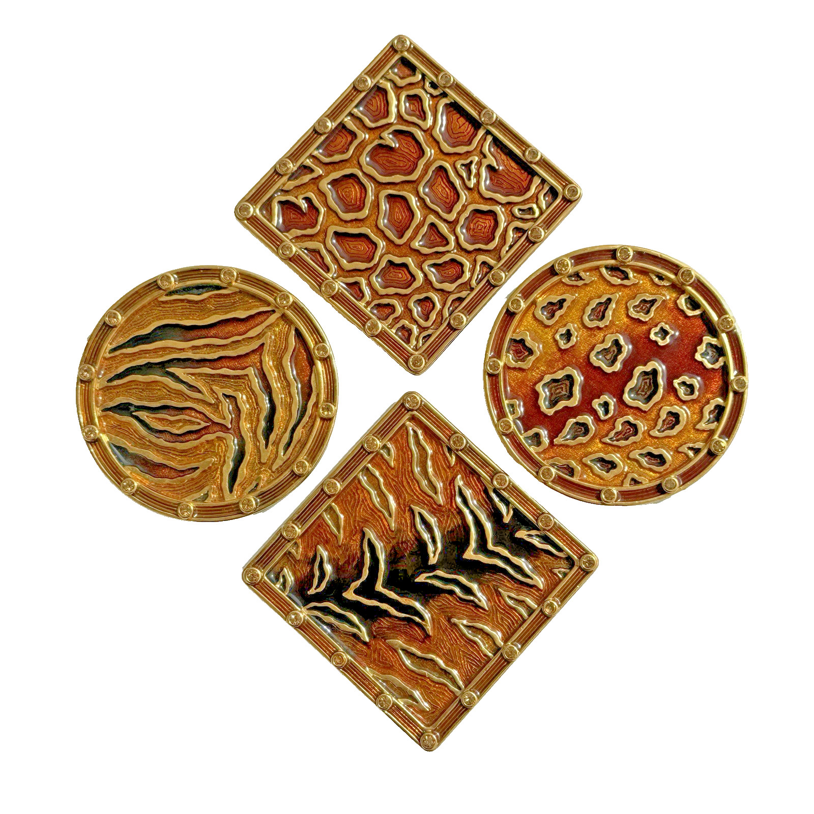 Jay Strongwater 2002 Signed Swarovski Crystal Coaster Set 4 Safari Retired Hvy