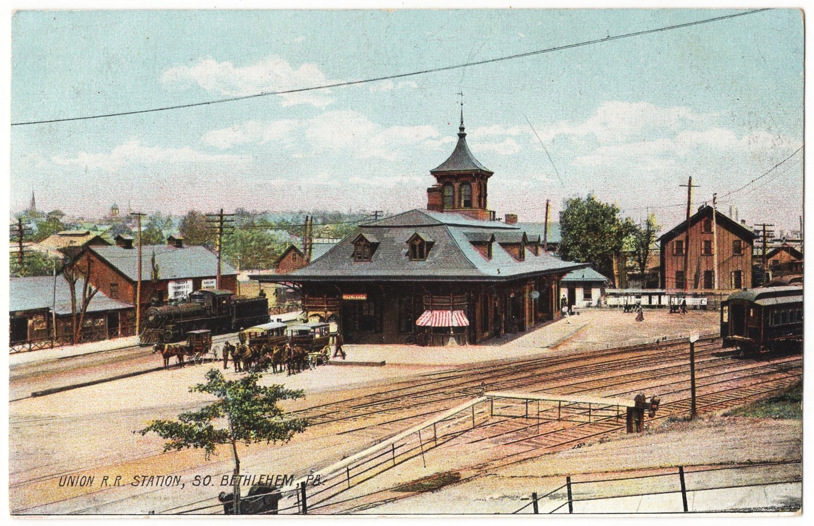 South Bethlehem PA - Union Railroad Station depot antique postcard
