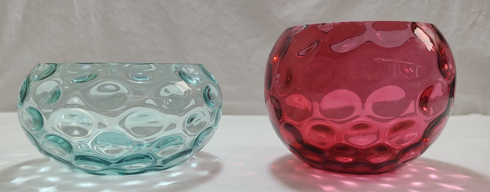 2 Coin Dot Spot Bowls Cranberry and Teal / Blue Bowls Inverted Bumps Inside 2 Coin Dot Spot Bowls Cranberry and Teal / Blue Bowls Inverted Bumps Inside