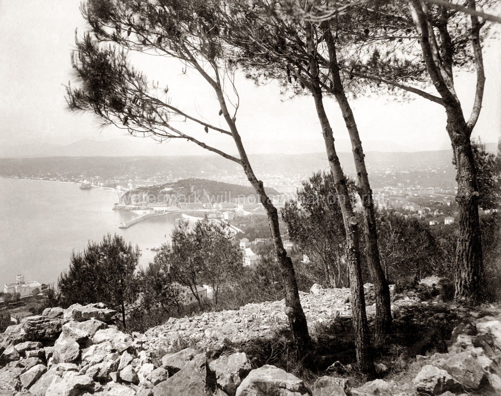 Nice France Harbor Port Coastline Cityscape French Riviera Vtg. Photo 19thC.