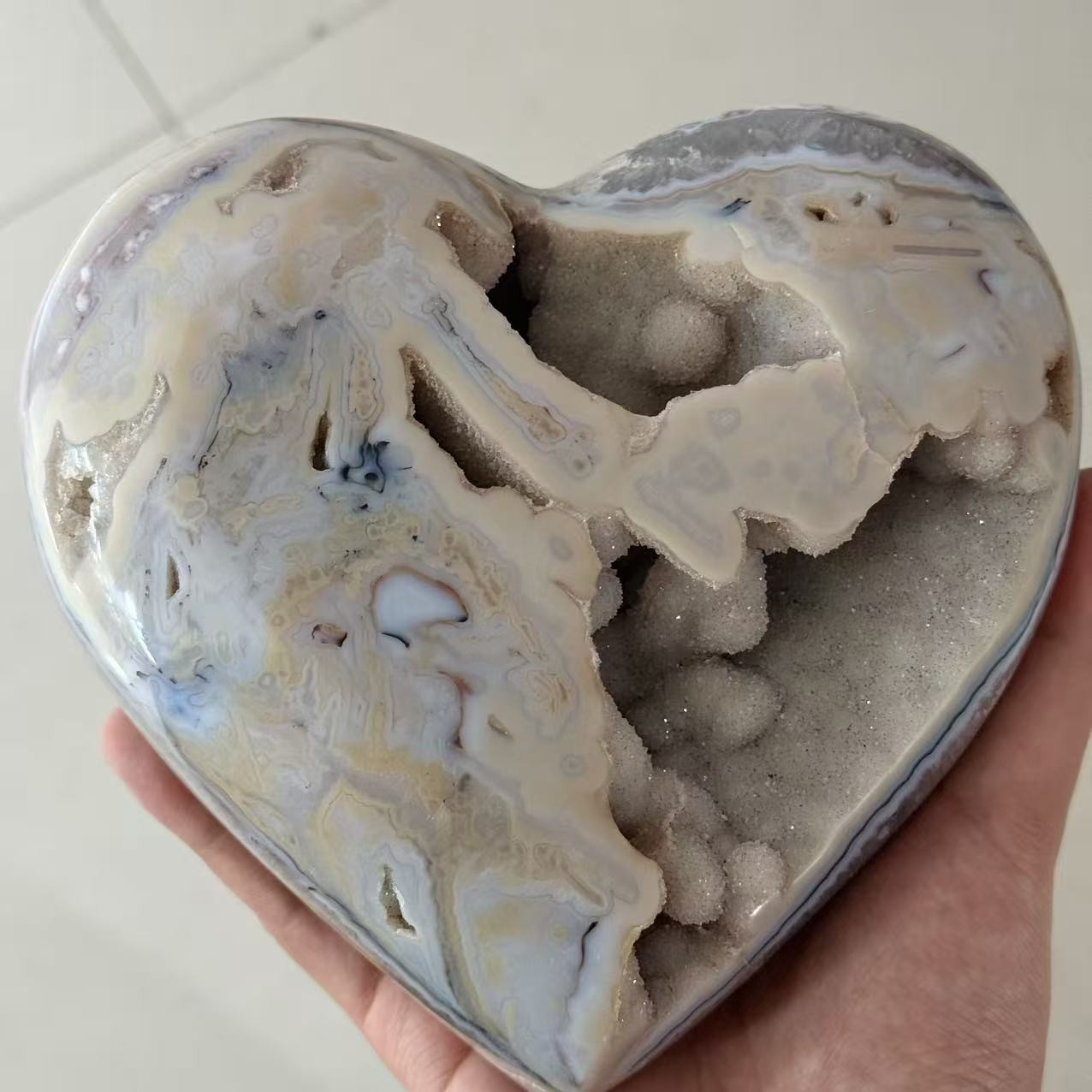 5.3LB A+Large Agate Heart With Druzy Crystal Healing Carving Home Decor