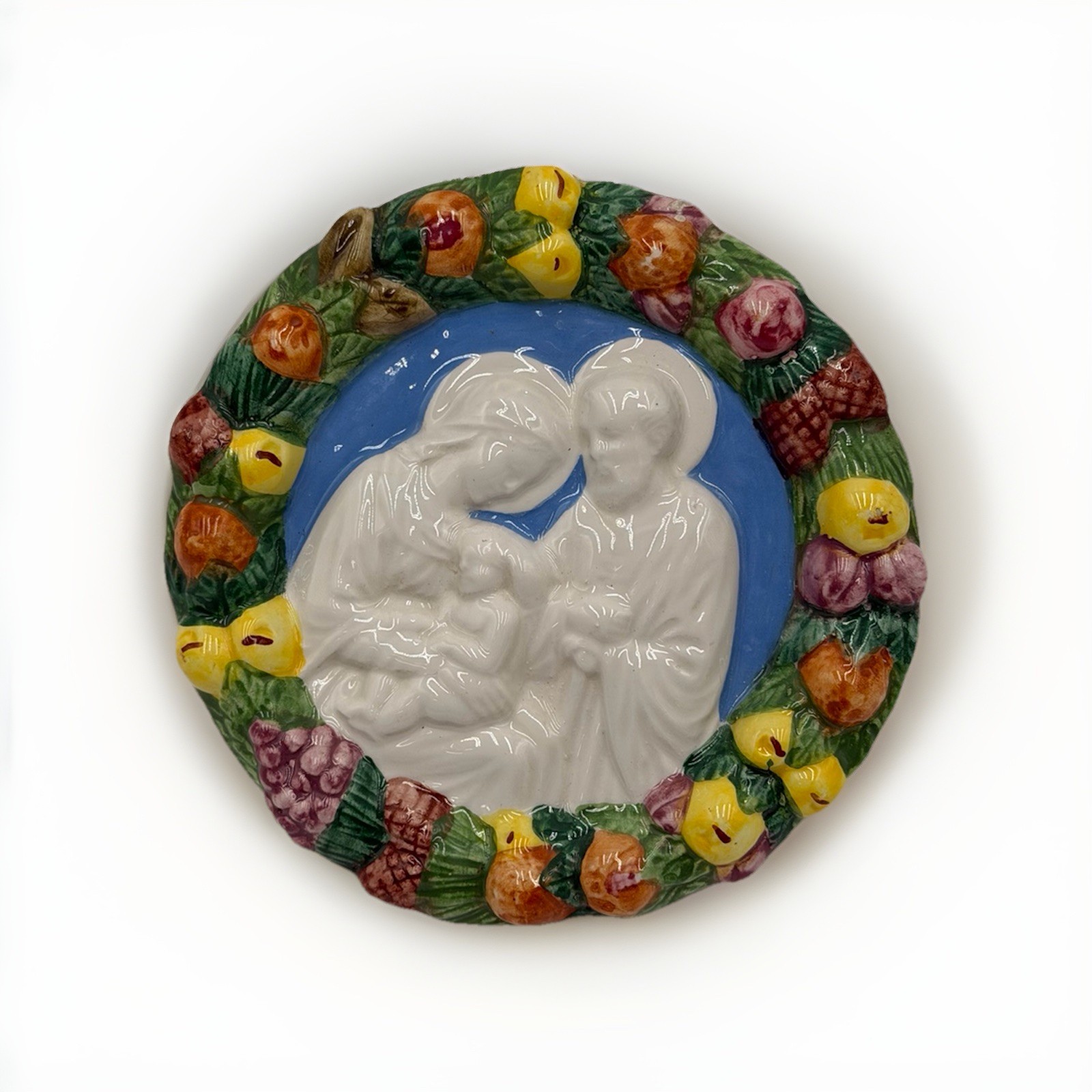 Della Robbia Holy Family 6”x 6.5” Wreath Wall Art Decor Ceramic 113/296 ITALY VG
