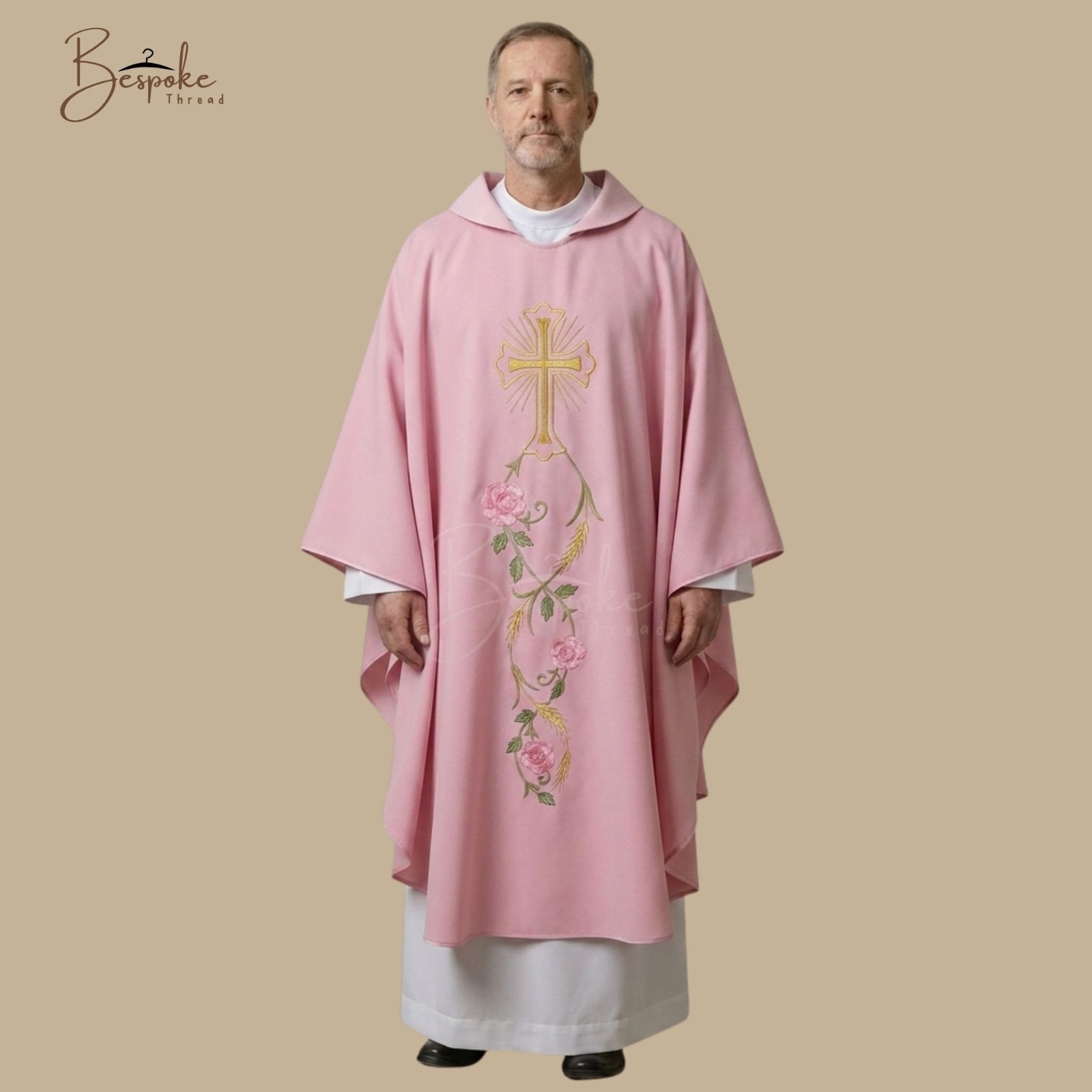 Pink Rose Priest Chasuble Gold Embroidery Catholic Church Mass Vestment