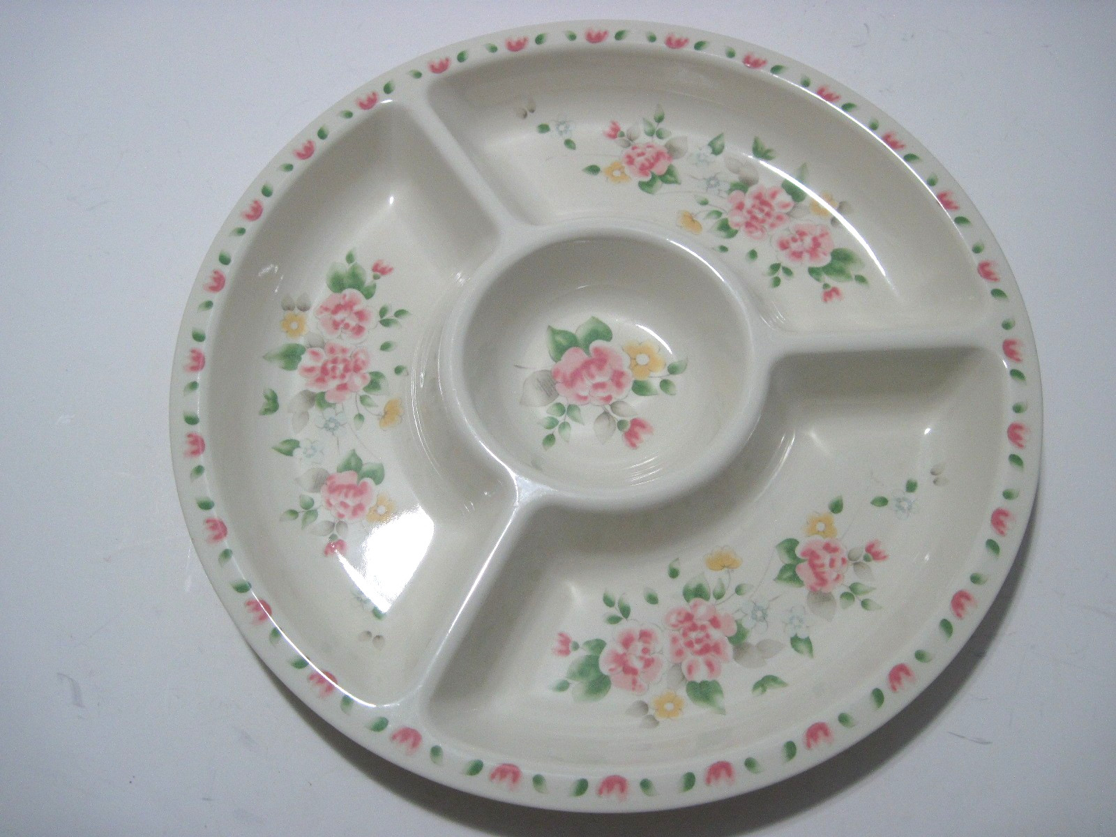 PFALTZGRAFF TEAROSE MELAMINE VEGETABLE / CHIP & DIP TRAY BY EURITA RESTON LLOYD
