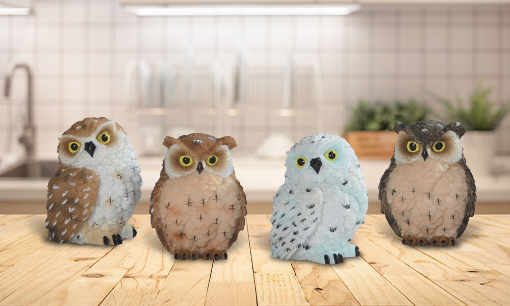 4-Piece Lovely Owl Figurine Set - Cute Owl in Different Colors 2