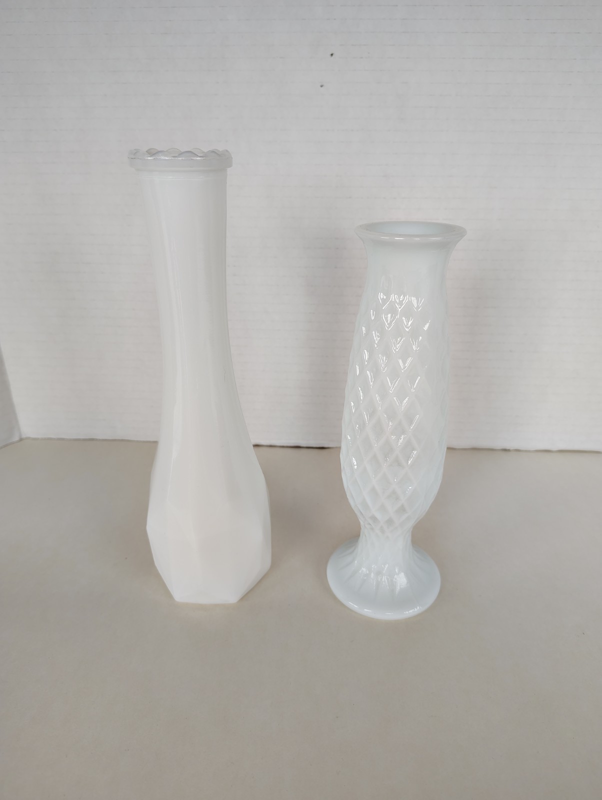 Pair of Vintage E.O. Brody Co. White Milk Glass Bud Vases - 