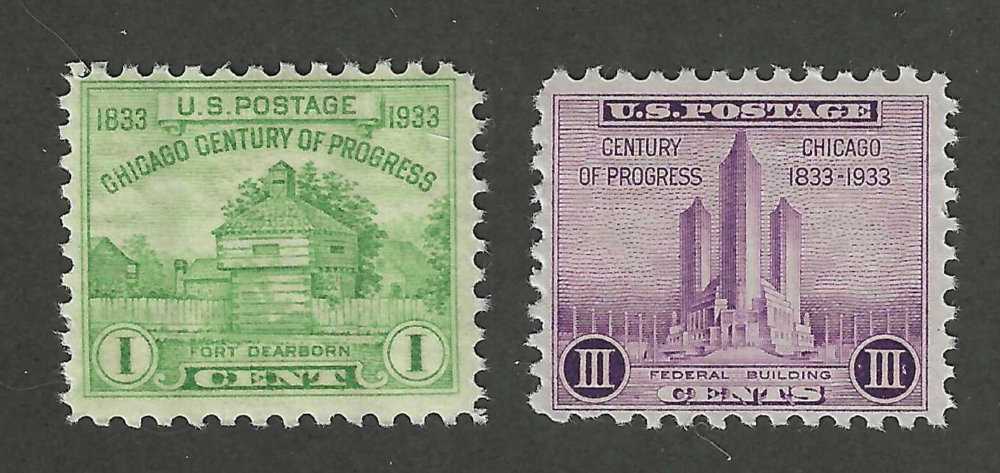 1933 CENTURY OF PROGRESS WORLD\'S FAIR - CHICAGO - 2 U.S. STAMPS - MINT CONDITION
