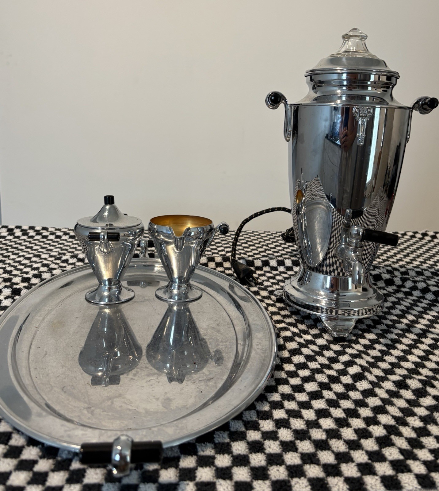 Vintage 1930s Manning Bowman Art Deco Chrome Electric Coffee Percolator Set 4779