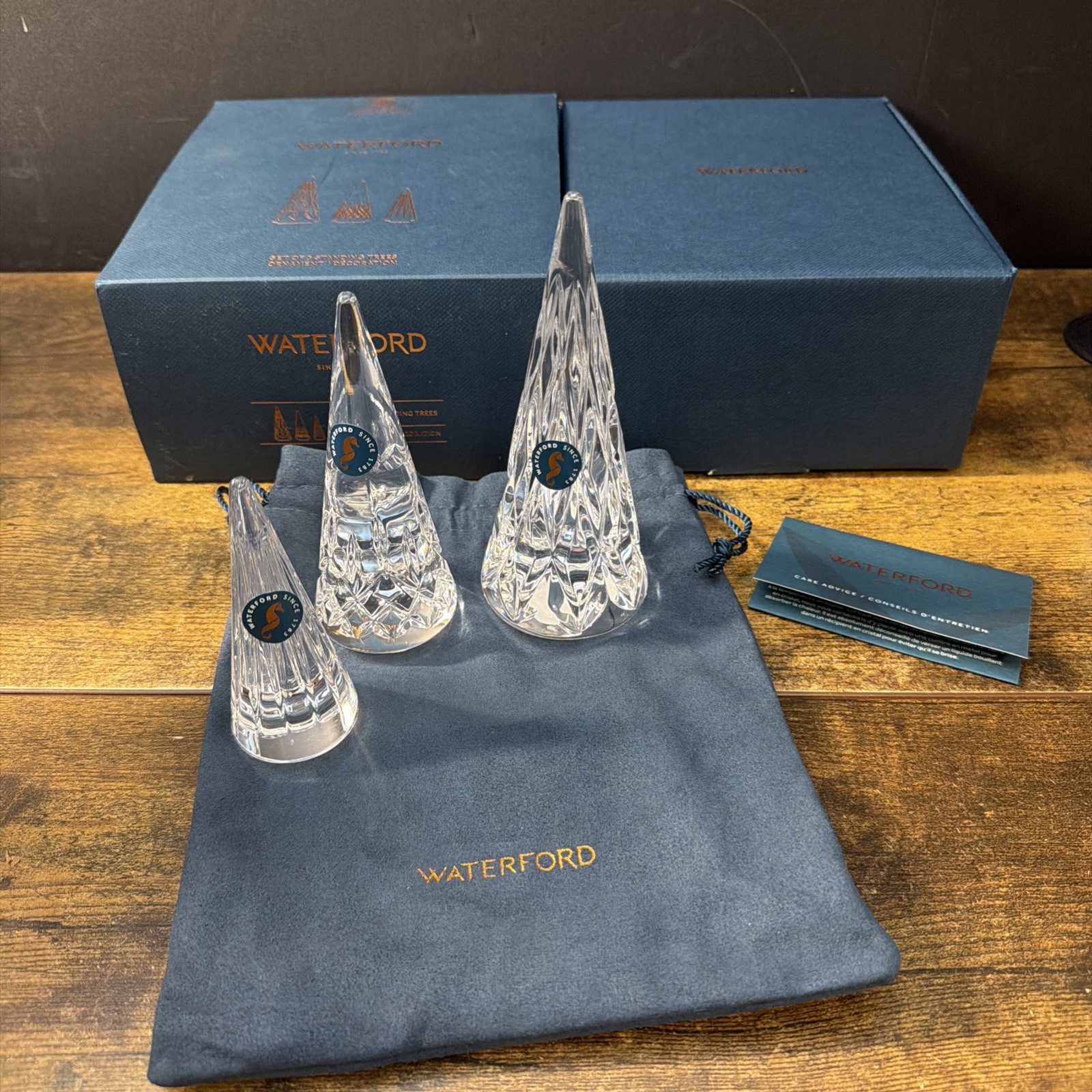 Waterford Standing Christmas Trees Set of 3 Crystal Figurines 1062090 New in Box
