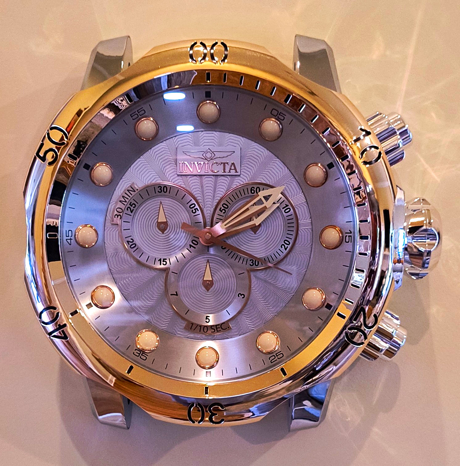 Invicta Wall Clock Quartz  Silver/Rose Gold Sunburst Dial Chronograph 21