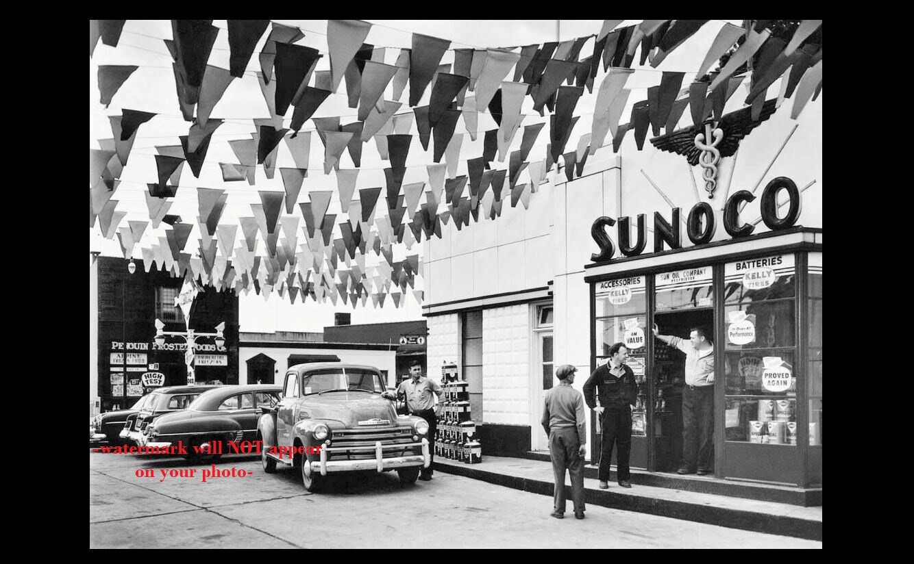 Vintage Sunoco Gas Station Service Attendant Car Oil Cans 8x10 Photo Reprint