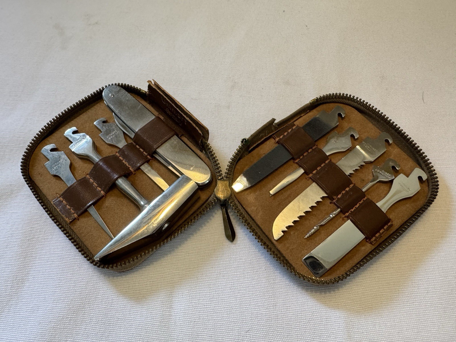 Vintage UNIMART GERMANY 9-Piece Tool Kit in Leather Zippered Case All Original
