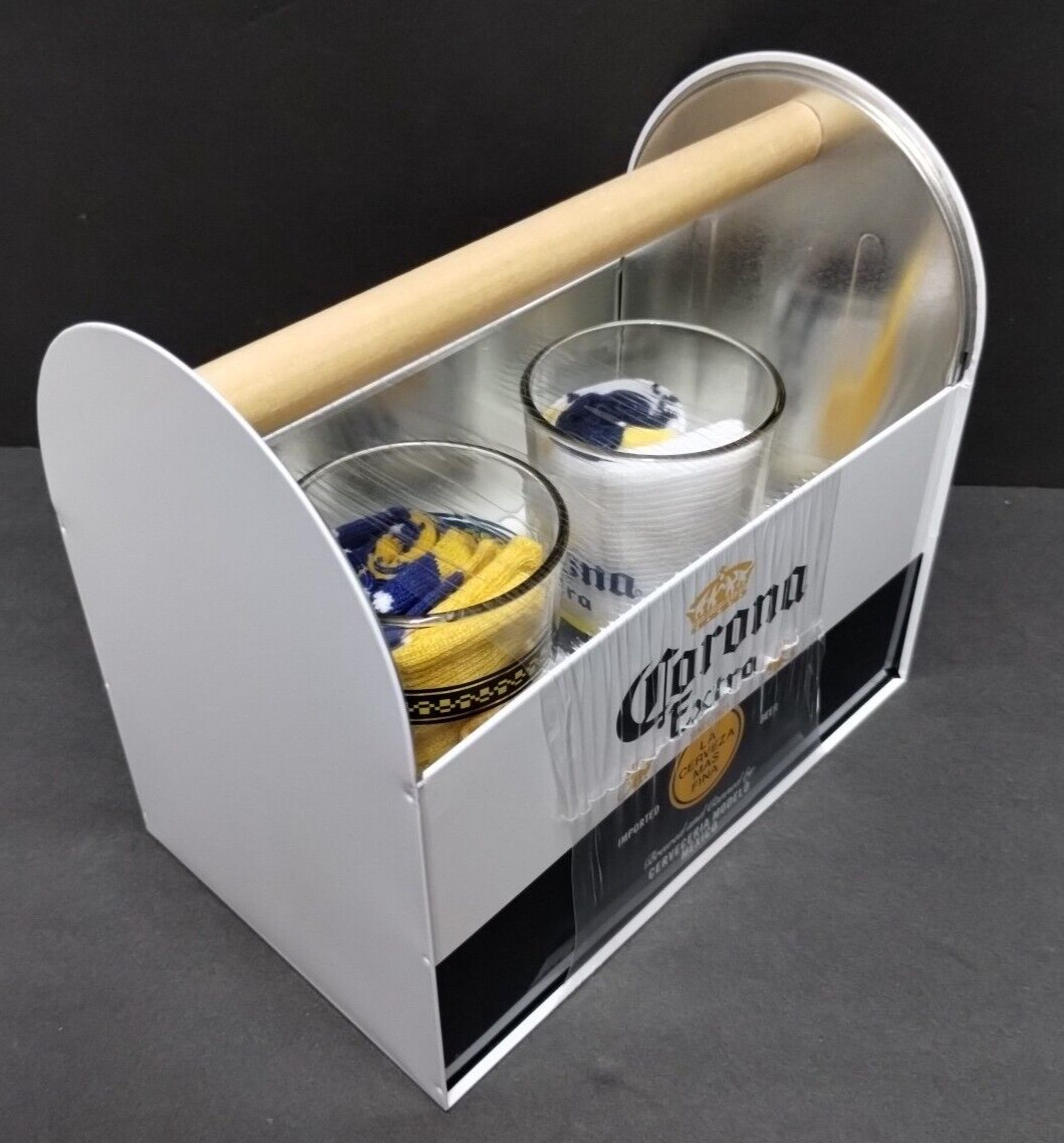 CORONA EXTRA TIN GIFT SET Beer Lovers Glasses (2) Socks (2 Pairs) New except box CORONA EXTRA TIN GIFT SET Beer Lovers Glasses (2) Socks (2 Pairs) New except box