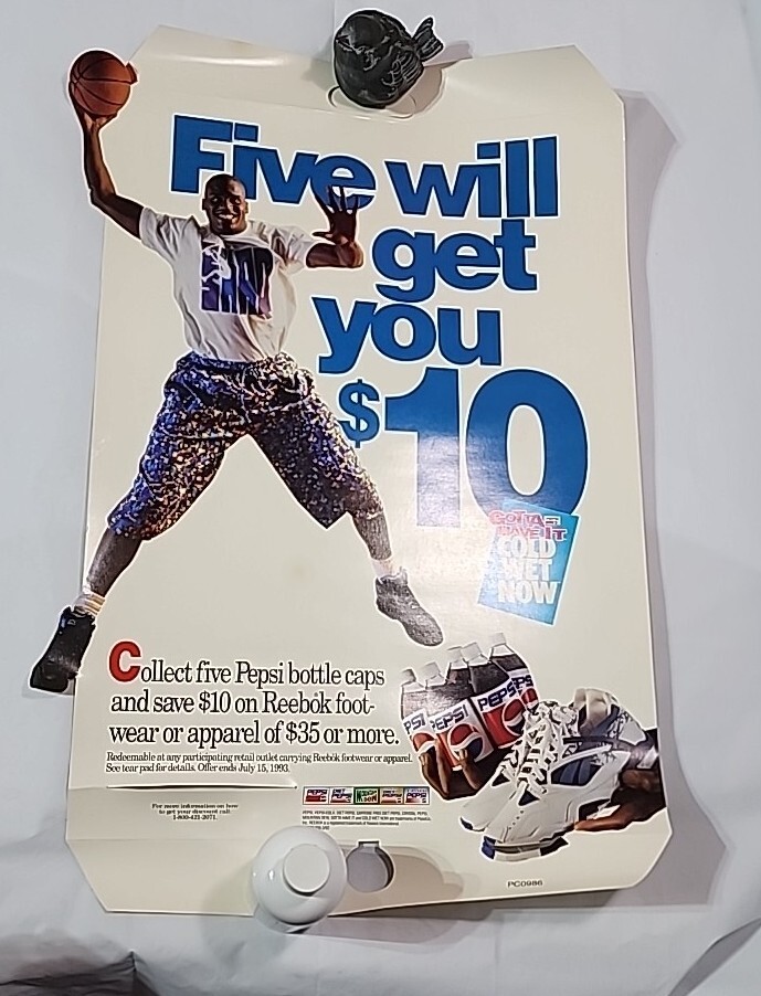 Vintage Shaquille O’Neal Poster 26”x 18” Reebok Pepsi Slam Shaq Ad Rare 