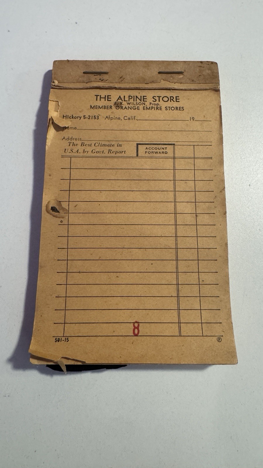 THE ALPINE STORE Advertising Receipt Book - Alpine, California - San Diego THE ALPINE STORE Advertising Receipt Book - Alpine, California - San Diego