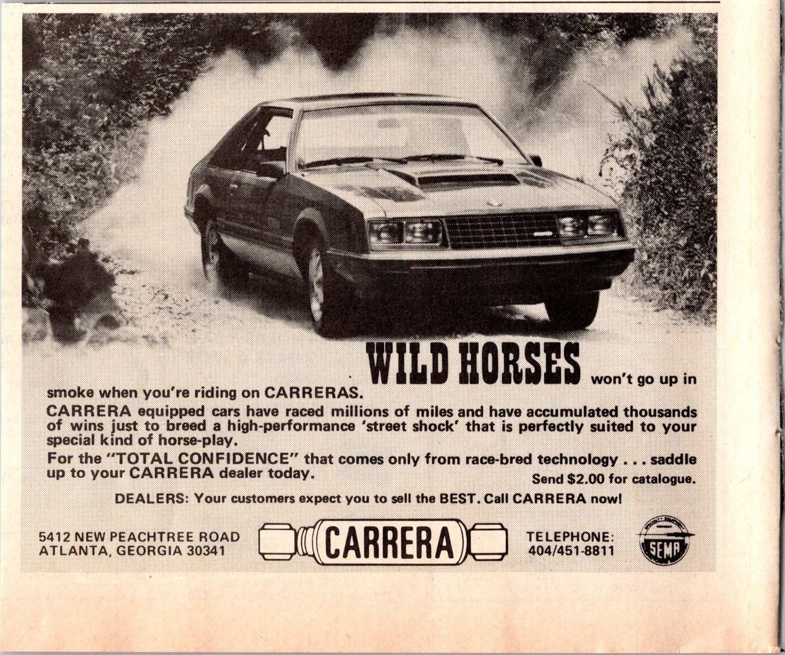 Carrera Shock Absorbers Vintage Magazine Ad Wild Horses Ford Mustang 1980s