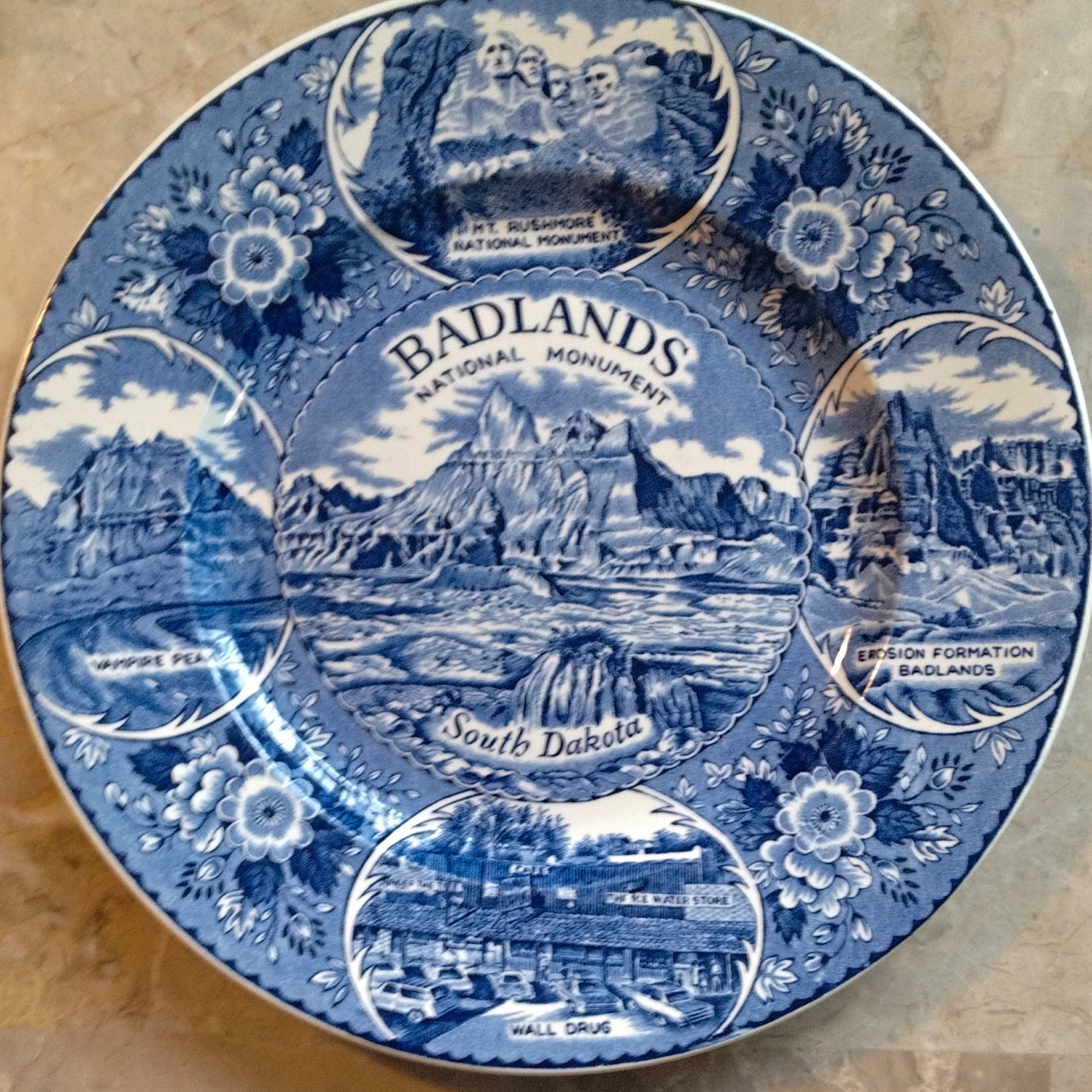 King Staffordshire Ware Badlands National Monument Plate Blue & White England King Staffordshire Ware Badlands National Monument Plate Blue & White England