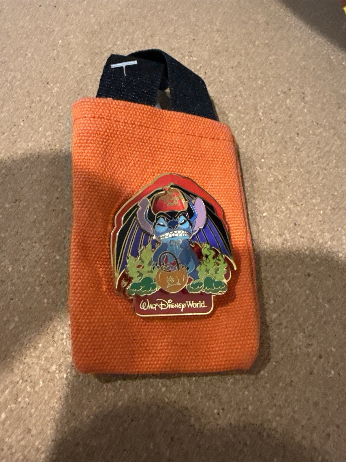 Rare Authentic Halloween Stich/Chernabog Disney Pin In A Pumpkin Treat Bag. HTF
