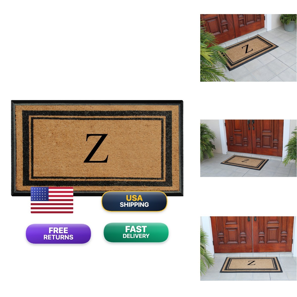 A1 Home Collections Natural Coir & Rubber Monogrammed Doormat - Z, 30\ A1 Home Collections Natural Coir & Rubber Monogrammed Doormat - Z, 30\