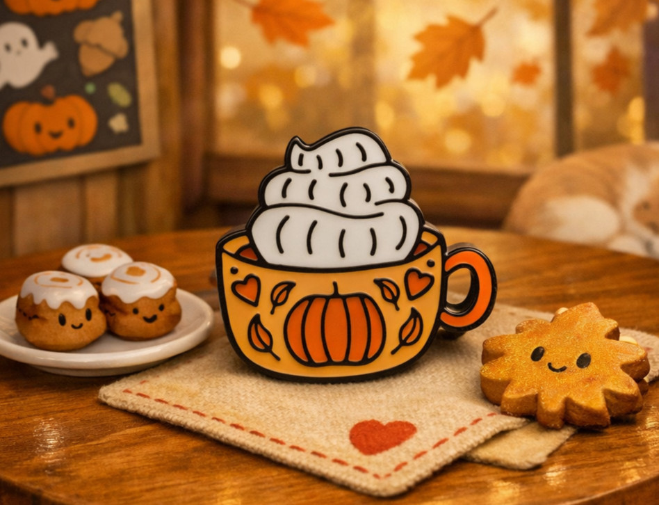 Pumpkin Spice Latte Enamel Pin • PSL Cozy Fall Coffee Accessory • Kawaii Autumn