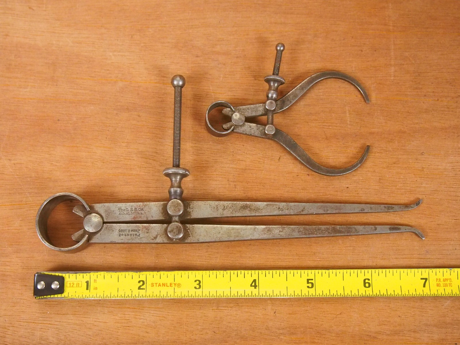 Starrett Inside & Outside Calipers, Pat June 2 1885, Athol Mass.
