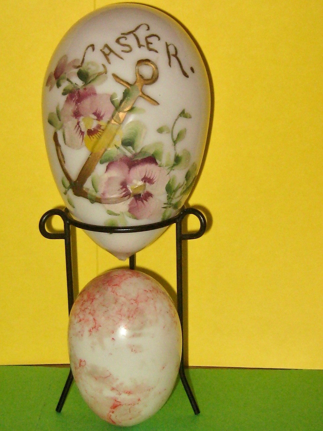 Lrg. 2 Easter Flower & Anchor themed + Milk Glass German Egg. Early 1900s. GREAT